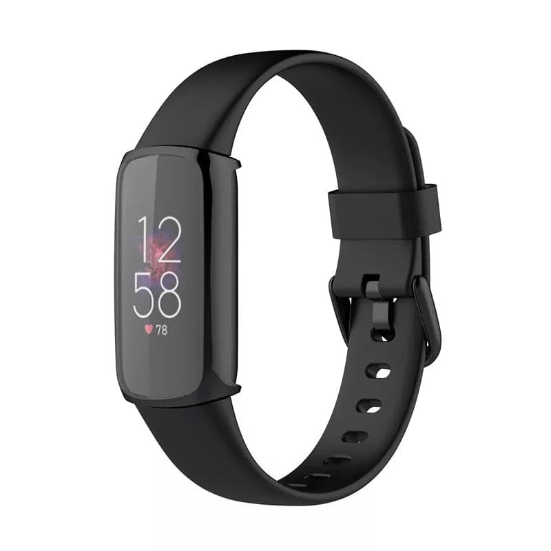 Black protective watch case for Fitbit Luxe by That Watch Shop, designed to safeguard the smartwatch.