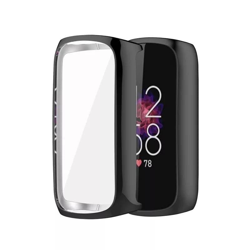 Black protective watch case for Fitbit Luxe by That Watch Shop, designed to safeguard the smartwatch.