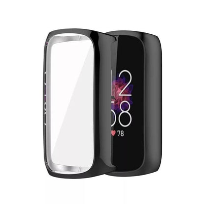 Black protective watch case for Fitbit Luxe by That Watch Shop, designed to safeguard the smartwatch.