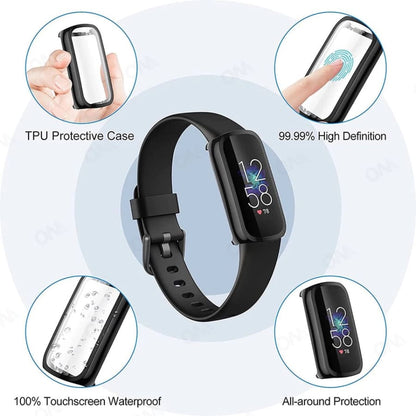 Clear protective watch case for Fitbit Luxe by That Watch Shop, designed to safeguard the device with a transparent cover.