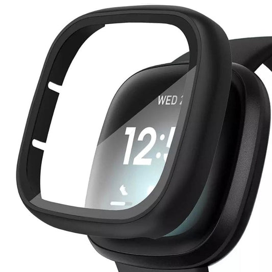 Black protective watch case for Fitbit Sense by That Watch Shop, designed to safeguard the smartwatch.
