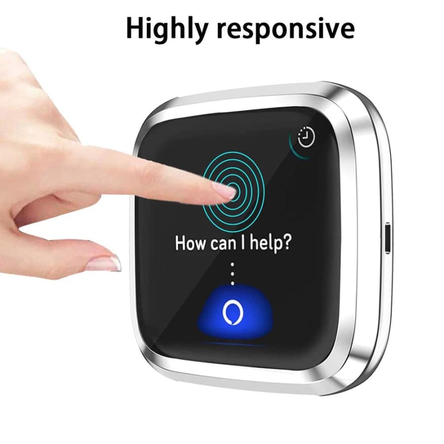Clear protective case for Fitbit Versa 1 watch, made by That Watch Shop, showing the transparent design fitting the device.