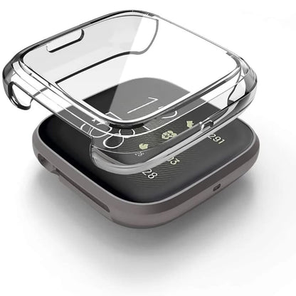 Clear protective watch case for Fitbit Versa 3 by That Watch Shop, snug fit, transparent design, durable and lightweight.