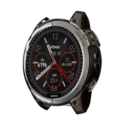 Clear protective watch case for Garmin Fenix 7S and 7S Pro series, designed to safeguard the smartwatch.