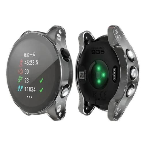 Clear protective watch case for Garmin Forerunner 945, made by That Watch Shop, showing a transparent cover fitting the GPS watch.