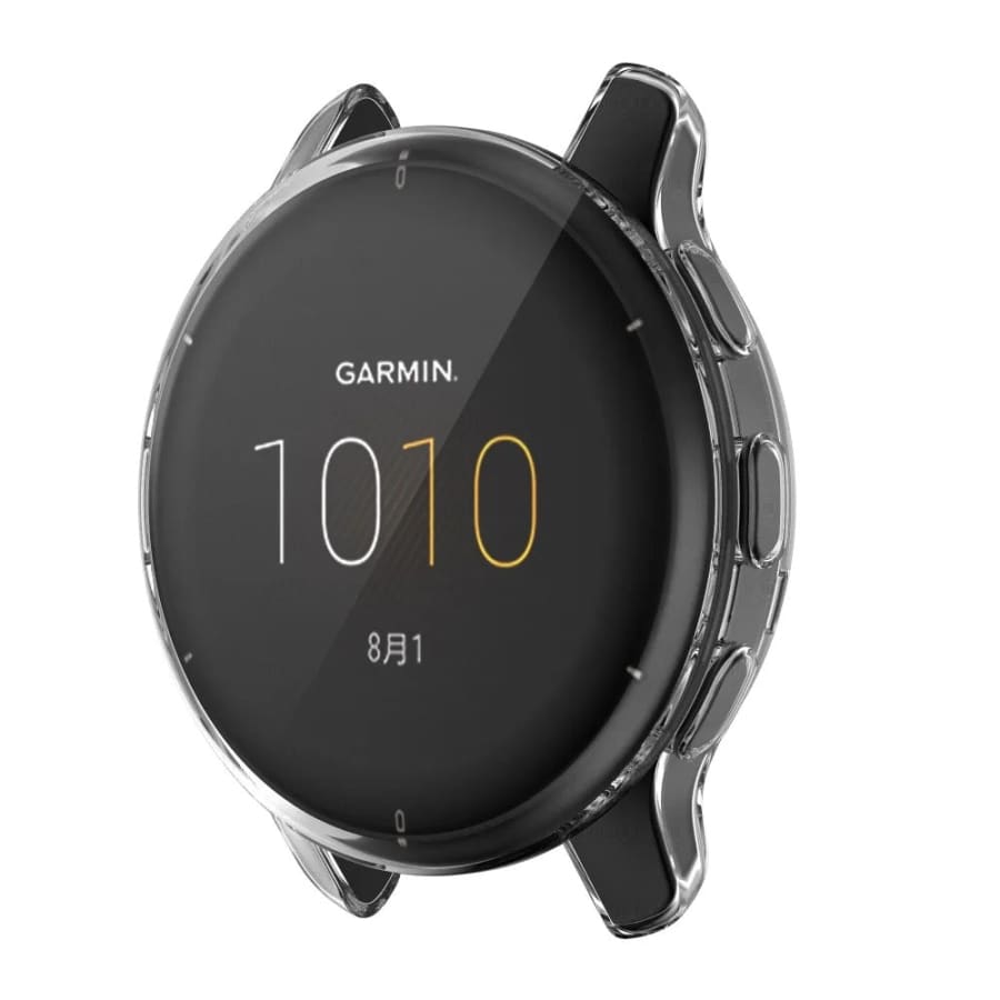 Clear protective watch case for Garmin Venu 2 Plus, made by That Watch Shop, shown on a smartwatch.