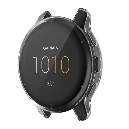Clear protective watch case for Garmin Venu 2 Plus, made by That Watch Shop, shown on a smartwatch.