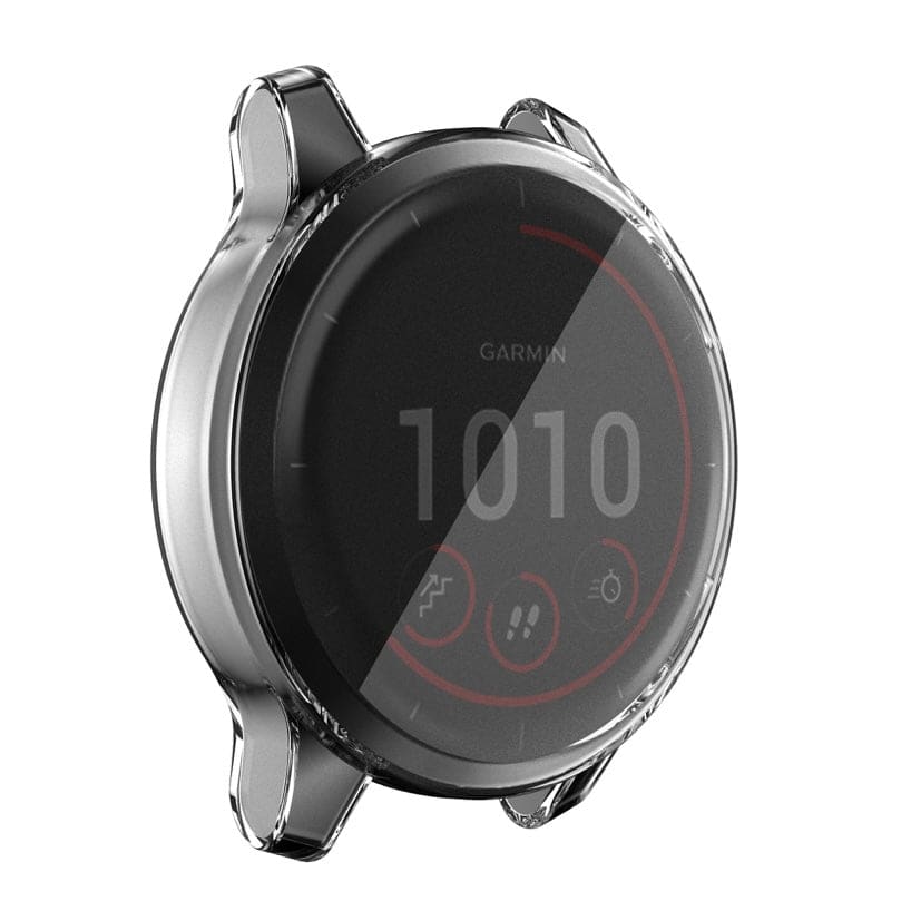 Clear protective watch case for Garmin Vivoactive 4, fits snugly around the smartwatch, made by That Watch Shop.