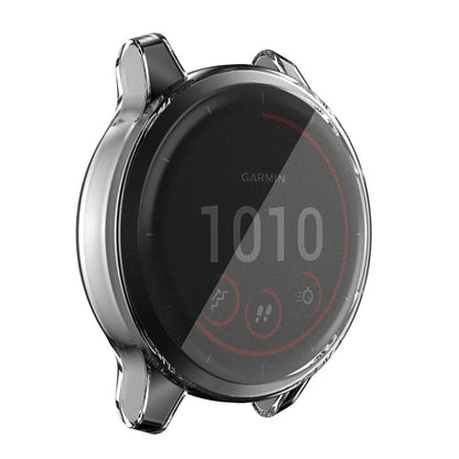 Clear protective watch case for Garmin Vivoactive 4, fits snugly around the smartwatch, made by That Watch Shop.