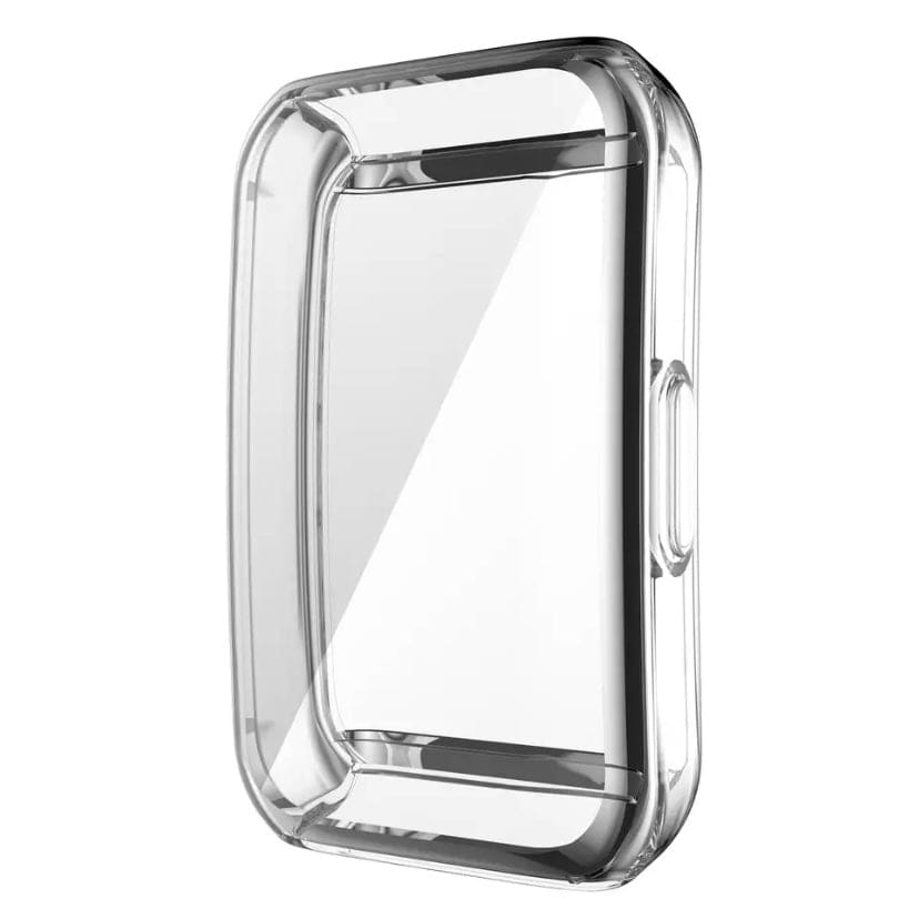Clear protective watch case for Huawei Band 6, made by That Watch Shop, showing the transparent, snug-fit design.
