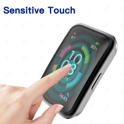 Black protective watch case for Huawei Band 7, designed to safeguard the fitness tracker from scratches and impacts.