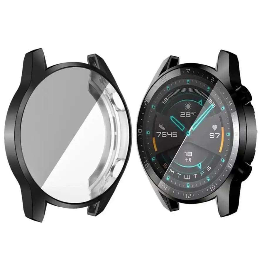 Black protective watch case for Huawei GT 2 42mm, made by That Watch Shop, designed to safeguard the smartwatch.