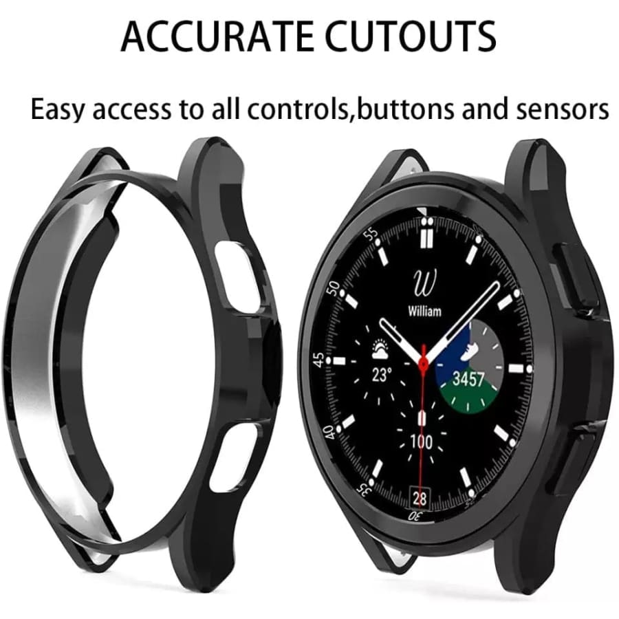 Black protective case for Samsung Galaxy Watch 4 44mm, designed to shield and complement the smartwatch.