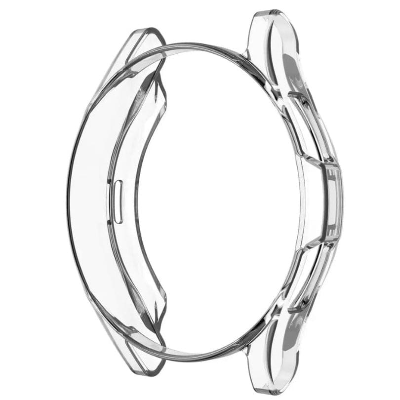 Clear protective case for Samsung Galaxy Watch 42mm, made by That Watch Shop, shown on the watch with a snug fit.