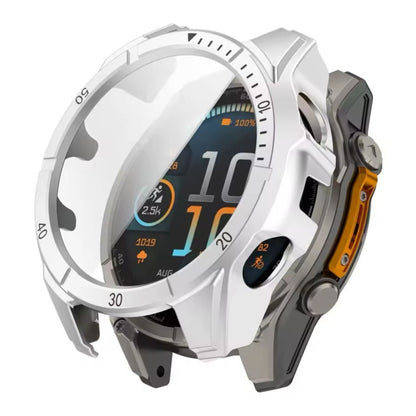 Silver protective watch case for Garmin Fenix 8 47mm series, designed to shield and enhance the smartwatch.