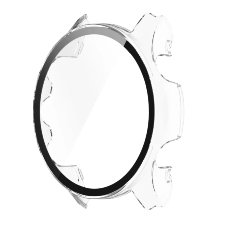 Clear protective watch case for Garmin Forerunner 255, made by That Watch Shop, shown on a smartwatch.