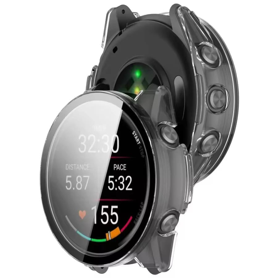 Clear protective watch case for Garmin Forerunner 570 (42mm) with ring, designed to shield the smartwatch from scratches and impacts.