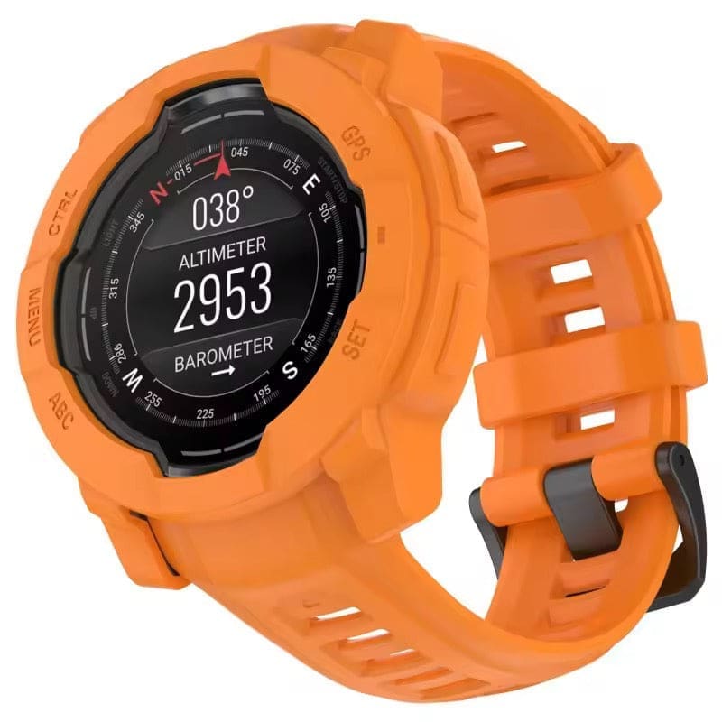Orange protective watch case for Garmin Instinct E 40mm, made by That Watch Shop, provides durable protection for the smartwatch.