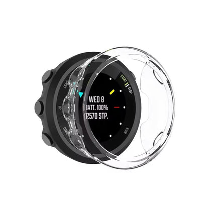 Clear protective watch case for Garmin Swim 2, made by That Watch Shop, designed to safeguard the watch while maintaining visibility.
