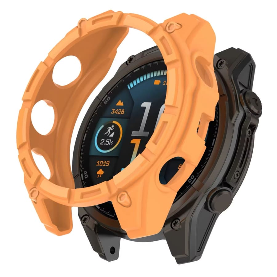 Orange protective watch case for Garmin Tactix 8 (47mm), designed to safeguard the smartwatch with durable material.