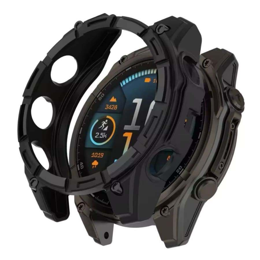 Black protective watch case for Garmin Tactix 8 (51mm), designed to safeguard the Garmin Tactix 8 smartwatch.