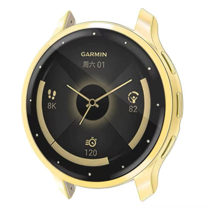 Gold protective watch case for Garmin Venu 3S, designed by That Watch Shop, fits snugly around the device for added protection.