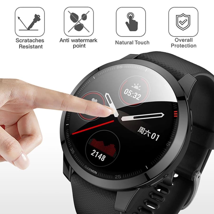 Clear protective watch case for Garmin Venu, designed by That Watch Shop, fits snugly over the watch for protection.