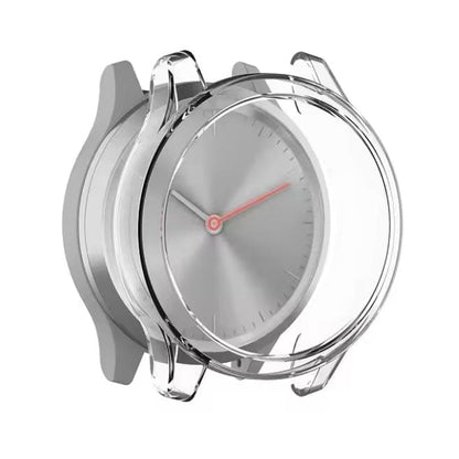 Clear protective watch case for Garmin Vivomove Trend, transparent cover from That Watch Shop, designed to shield the watch.