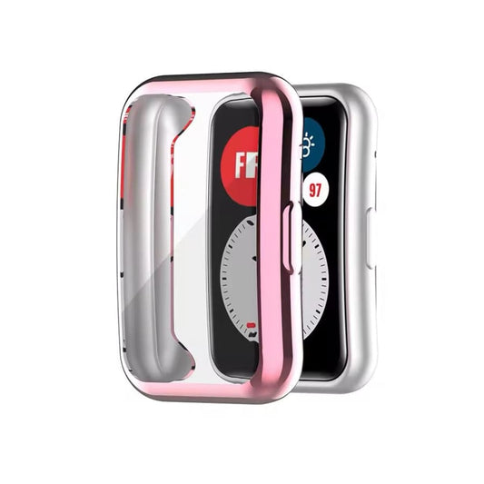 Pink protective case for Huawei Watch Fit 2, designed by That Watch Shop, featuring a snug fit and durable material for smartwatch protection.