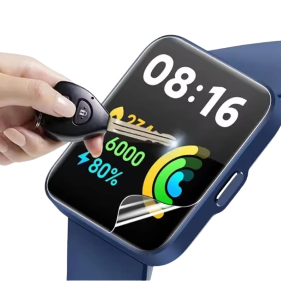 Hydrogel screen protector for Redmi Watch 2 Lite, pack of 6, showcasing the clear, flexible watch case with protective film on smartwatch screen.