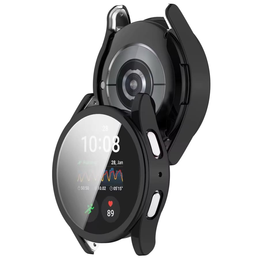 Black protective case with screen protector for Samsung Galaxy Watch 7 44mm, designed to safeguard the watch.