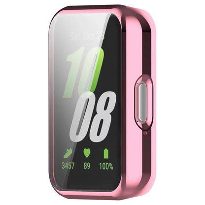 Pink protective case for Samsung Galaxy Watch Fit 3, made by That Watch Shop, showing the snug fit around the watch.