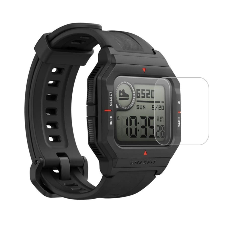 Hydrogel screen protector for Amazfit Neo smartwatch, pack of 6, showing clear, flexible protectors on the watch face.