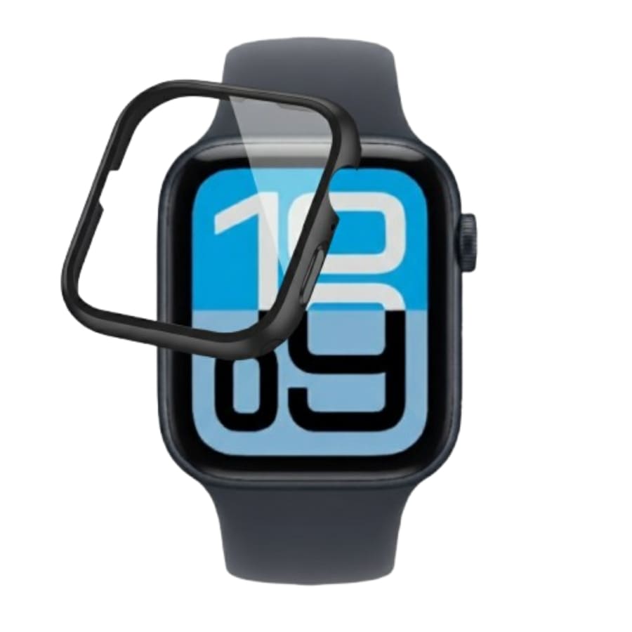 Black protective case for Apple SE 3rd gen 44mm watch, designed by That Watch Shop, showcasing the durable watch screen protector.