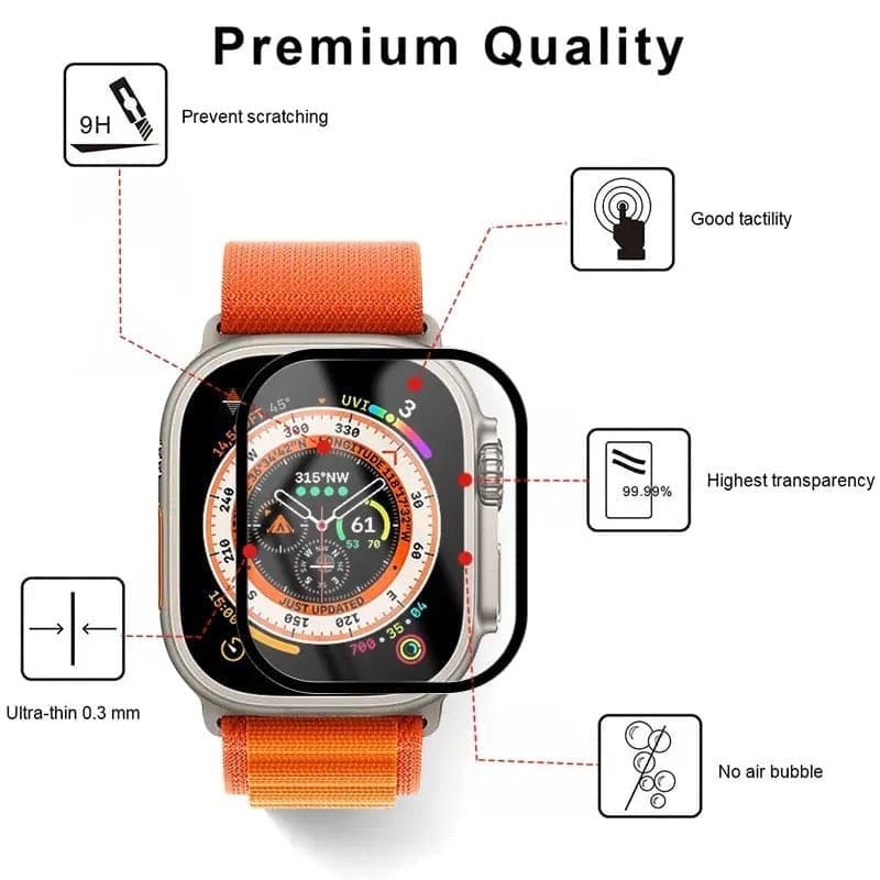 Apple Watch Ultra 3 screen protector by That Watch Shop, showing a clear protective film on the watch face.