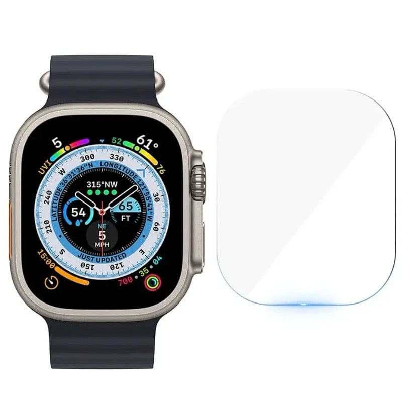 Two clear Apple Watch Ultra 49mm screen protectors from That Watch Shop, designed to shield and preserve the watch display.