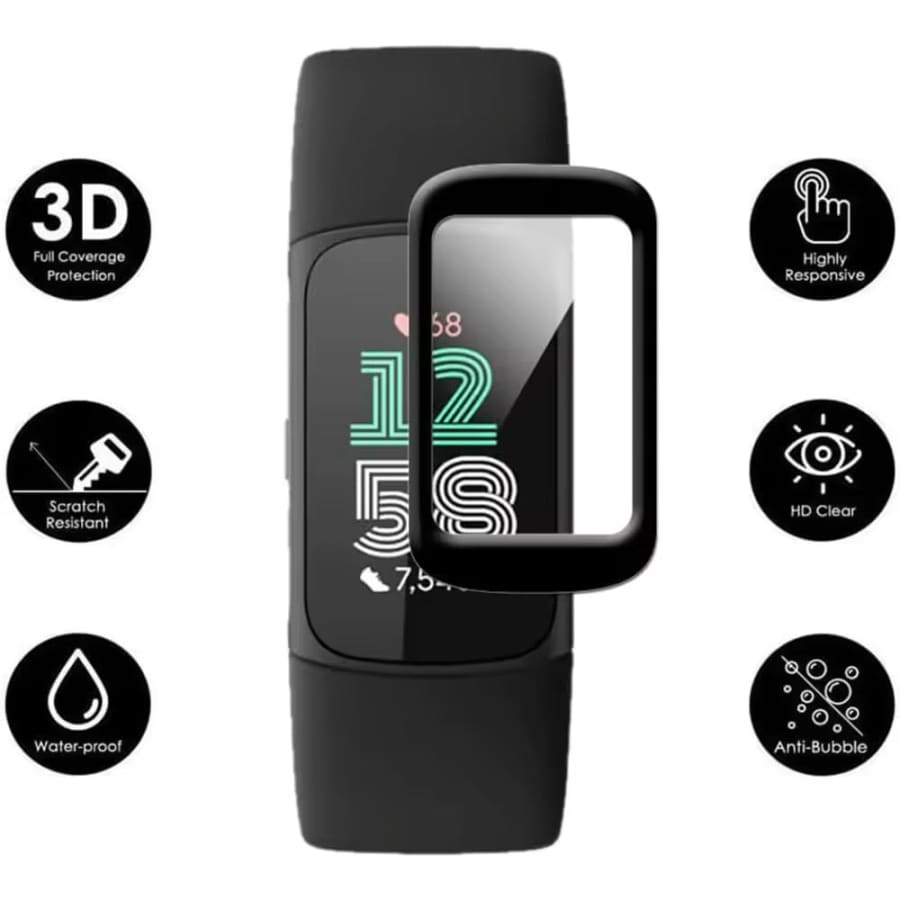 Watch screen protector for Fitbit Charge 5, clear protective cover from That Watch Shop, designed to shield the device screen.
