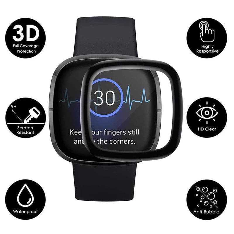 Clear screen protector for Fitbit Versa 3 smartwatch, designed to protect the watch display from scratches and damage.