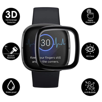 Clear screen protector for Fitbit Versa 3 smartwatch, designed to protect the watch display from scratches and damage.