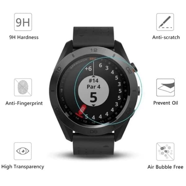 Garmin Approach S60 watch screen protector, clear protective film fitting the Garmin golf GPS watch, by That Watch Shop.