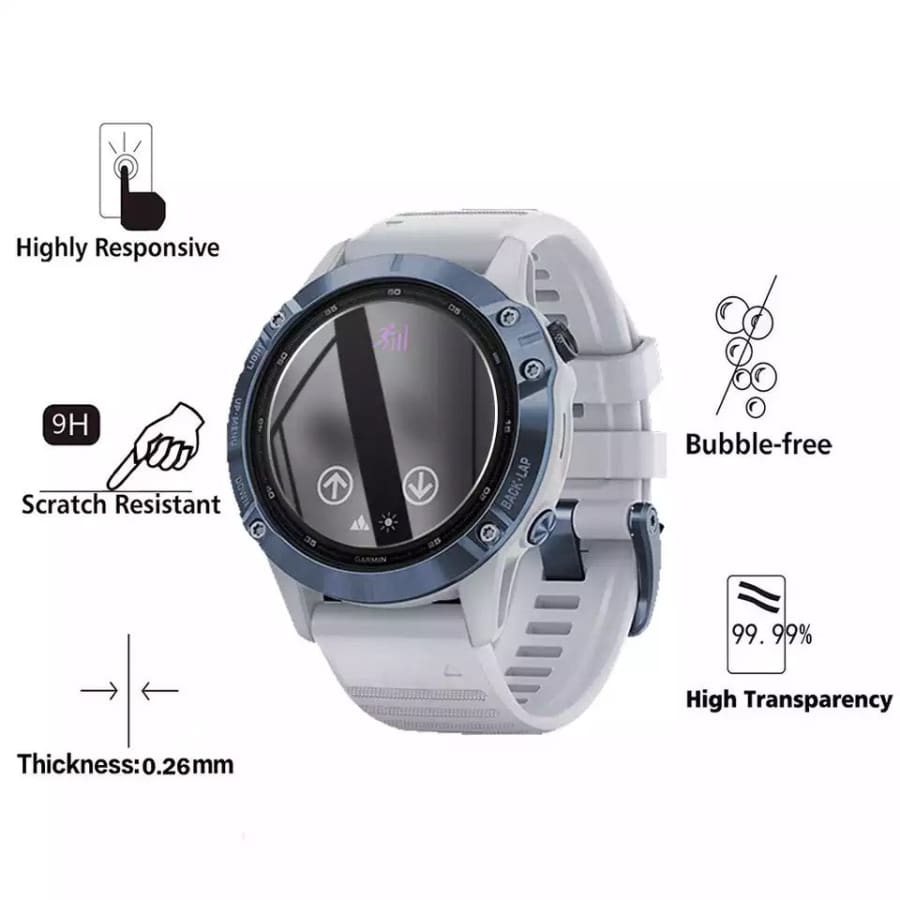 Garmin Fenix 6S/6S Pro series watch screen protector from That Watch Shop showing clear protective film on smartwatch screen