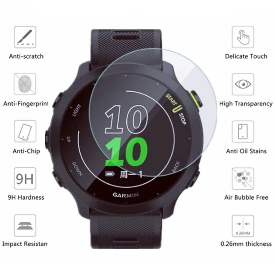Garmin Forerunner 55 watch screen protector from That Watch Shop, clear protective film for watch screen.