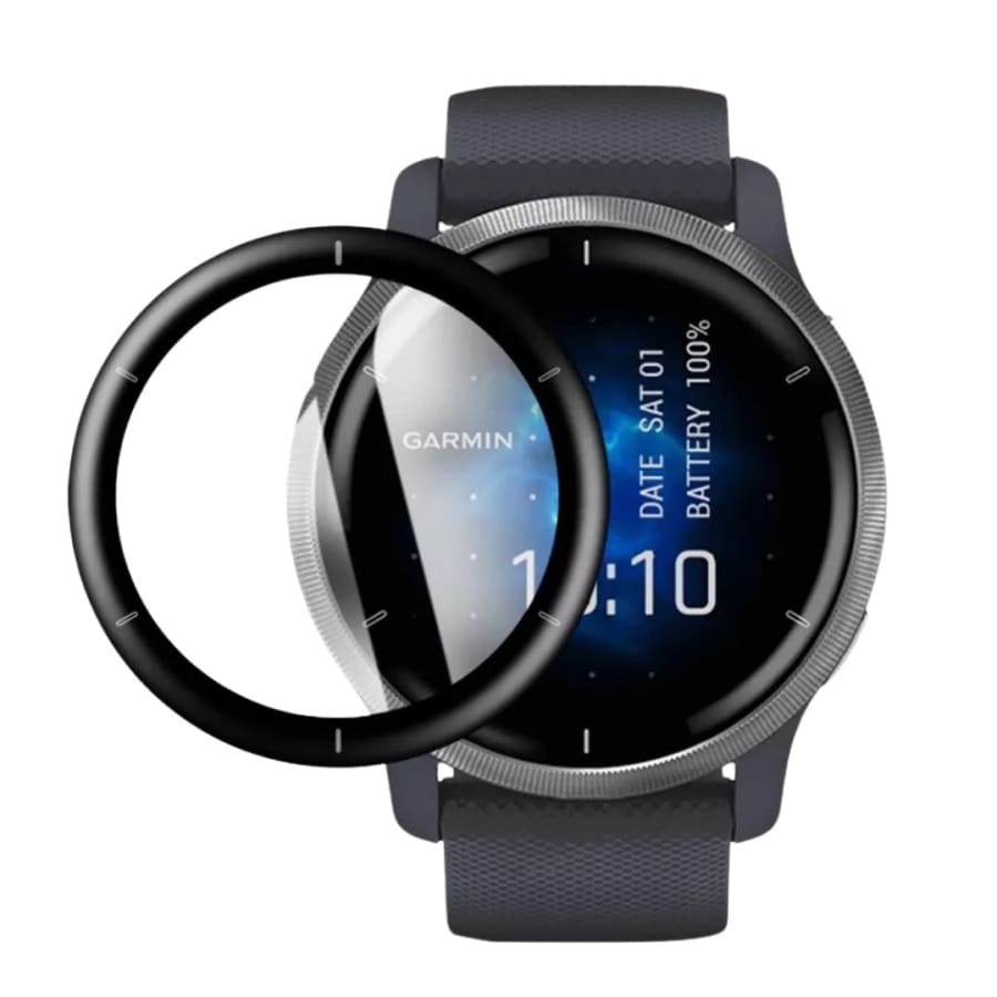 Garmin Venu 2 watch screen protector by That Watch Shop, clear protective film covering the watch display.