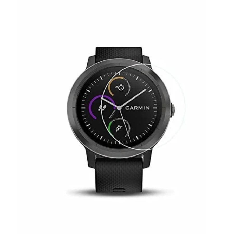 Clear screen protector for Garmin Vivoactive 3 watch, designed to protect and enhance the device's display.