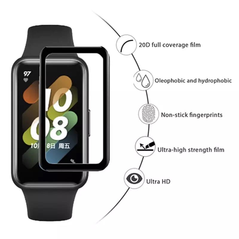 Watch screen protector for Huawei Band 7 by That Watch Shop, showing a clear protective film on the smartwatch screen.