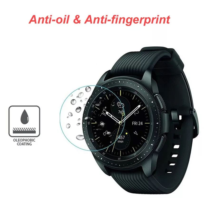 Samsung Galaxy Watch 46mm screen protector by That Watch Shop, clear protective film on watch face for scratch resistance.