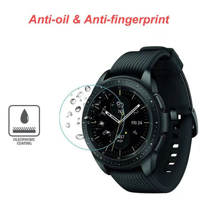 Samsung Galaxy Watch 46mm screen protector by That Watch Shop, clear protective film on watch face for scratch resistance.