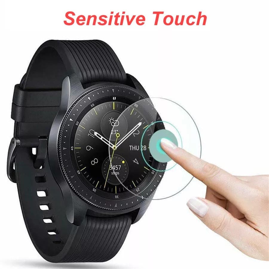 Samsung Galaxy Watch 46mm screen protector by That Watch Shop, showing a clear, durable protective film over the watch face.