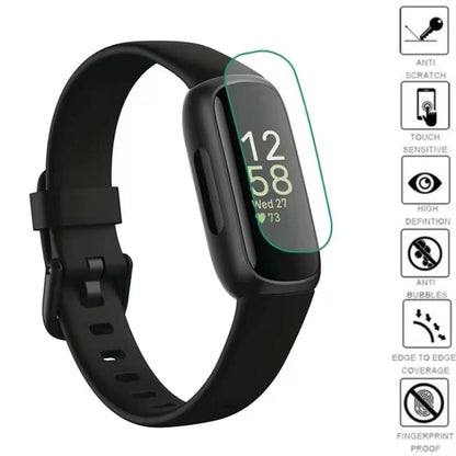 Pack of two Fitbit Inspire 3 screen protectors from That Watch Shop, clear watch screen protectors for added device protection.
