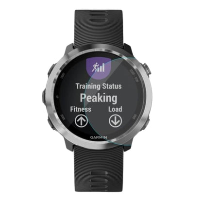 Pair of Garmin Forerunner 645 screen protectors from That Watch Shop, clear watch screen protectors for Garmin Forerunner 645.
